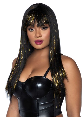 Парик Leg Avenue Long bang wig with tinsel Black/Gold