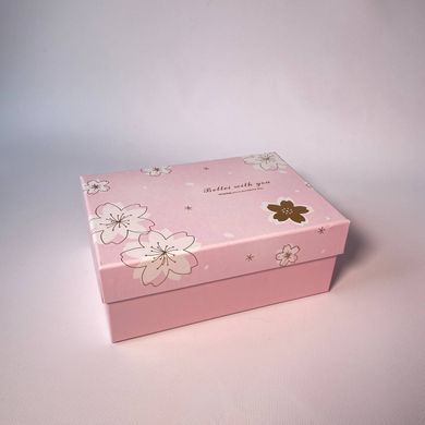 Подарункова коробка з квітами рожева, S - фото