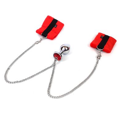 Наручники с металлической анальной пробкой Art of Sex Handcuffs with Metal Anal Plug size M Red (3,4 см) - фото