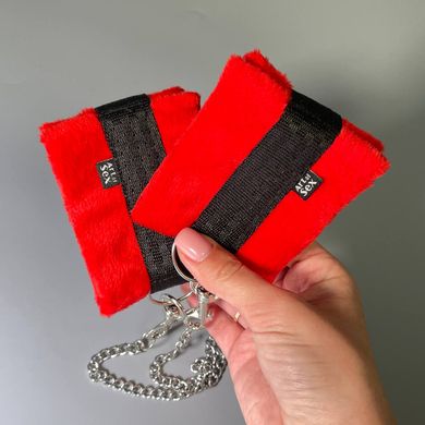 Наручники з металевою анальною пробкою Art of Sex Handcuffs with Metal Anal Plug size M Red (3,4 см) - фото