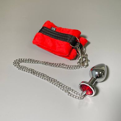 Наручники с металлической анальной пробкой Art of Sex Handcuffs with Metal Anal Plug size M Red (3,4 см) - фото