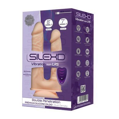 Фаллоимитатор двойной с вибрацией SilexD Double Gusto Vibro Flesh (Model 1 size 8" & 7") + LRS (17,5 и 19,5 см) - фото