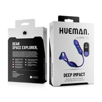 Анальний вібратор-пульсатор з ерекційним кільцем Hueman Deep Impact Cock & Ball Ring With Thrusting Prostate Stimulator