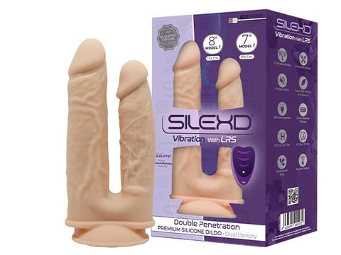 Фаллоимитатор двойной с вибрацией SilexD Double Gusto Vibro Flesh (Model 1 size 8" & 7") + LRS (17,5 и 19,5 см) - фото