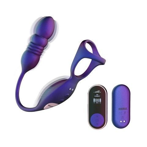 Анальний вібратор-пульсатор з ерекційним кільцем Hueman Deep Impact Cock & Ball Ring With Thrusting Prostate Stimulator