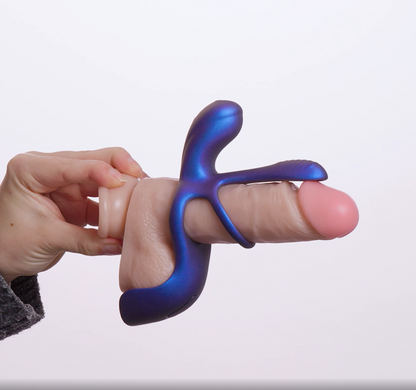 Эрекционное виброкольцо 3в1 Hueman Zenith Cock Ring With Glans And Perineum Stimulator - фото