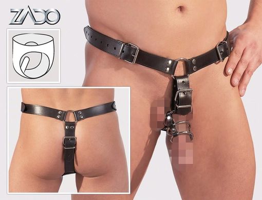 Трусы для мужчин с анальнным фаллоимитатором (14 см) ZADO Men's Leather String S/M  - фото