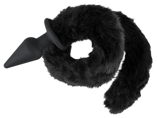 Анальная пробка с гибким хвостом (3,5 см) из черного меха Bad Kitty
