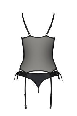 Корсет з підв'язками і трусики Passion NESSY CORSET black S/M