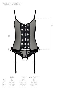 Корсет з підв'язками і трусики Passion NESSY CORSET black S/M