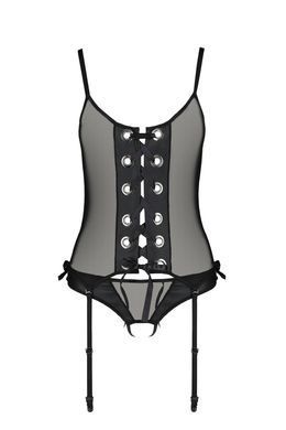 Корсет з підв'язками і трусики Passion NESSY CORSET black S/M