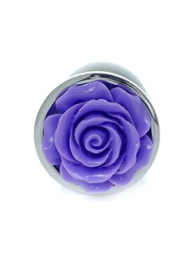 Анальна пробка з кристалом у вигляді троянди Boss Dark Silver PLUG Purple S (2,7 см) (недоліки лакового покриття) - фото