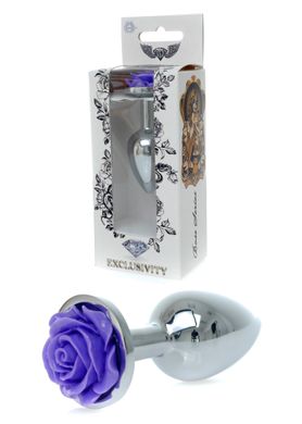 Анальная пробка с кристаллом в виде розы Boss Dark Silver PLUG Purple S (2,7 см) (недостатки лакового покрытия) - фото