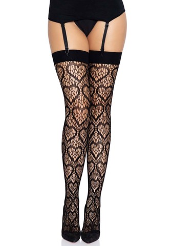 Панчохи Leg Avenue Heart net thigh highs OS Black - фото