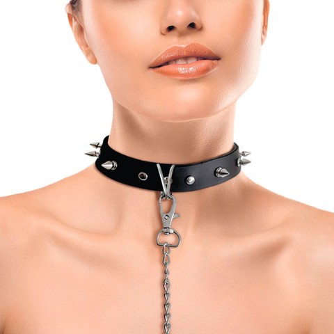 Ошейник с шипами и поводком Art of Sex Collar Spikes and Leash - фото