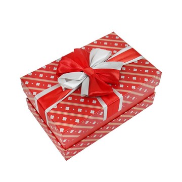 Подарункова коробка з бантом червоно-біла, S - фото