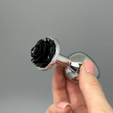 Анальная пробка со стразом и вибропулей Lux Active Rose черная (3,3 см) - фото