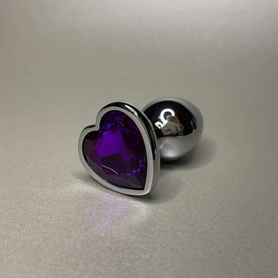 Анальна пробка з кристалом Boss Silver Heart PLUG Purple S (2,7 см) (недоліки лакового покриття) - фото