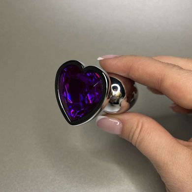 Анальна пробка з кристалом Boss Silver Heart PLUG Purple S (2,7 см) (недоліки лакового покриття) - фото