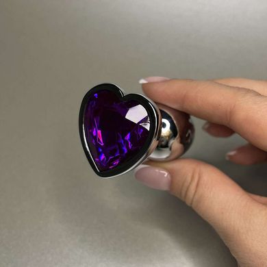Анальная пробка с кристаллом Boss Silver Heart PLUG Purple S (2,7 см) (недостатки лакового покрытия) - фото