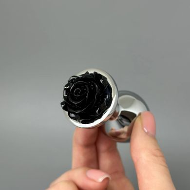 Анальная пробка со стразом и вибропулей Lux Active Rose черная (3,3 см) - фото