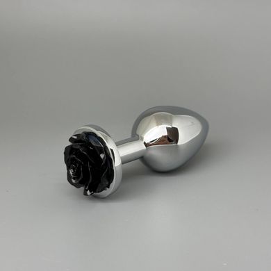 Анальна пробка зі стразом та вібропулею Lux Active Rose чорна (3,3 см) - фото