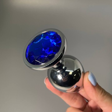 Анальна пробка зі стразом Alive Mini Metal Butt Plug L Blue (4 см) - фото