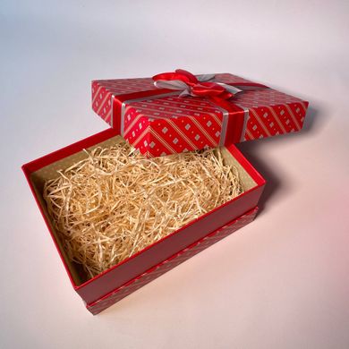 Подарункова коробка з бантом червоно-біла, M - фото