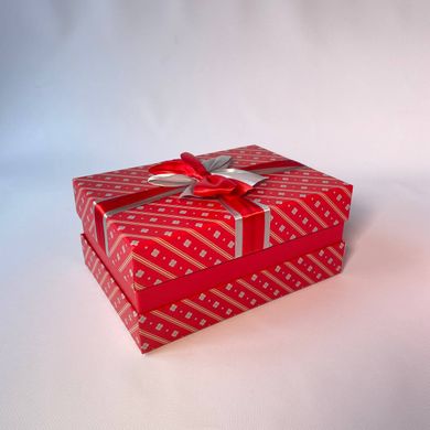 Подарункова коробка з бантом червоно-біла, M - фото
