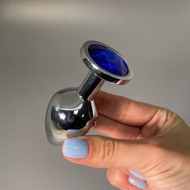 Анальная пробка со стразом Alive Mini Metal Butt Plug L Blue (4 см) - фото
