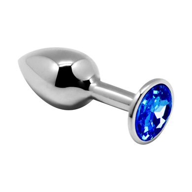 Анальна пробка зі стразом Alive Mini Metal Butt Plug L Blue (4 см) - фото