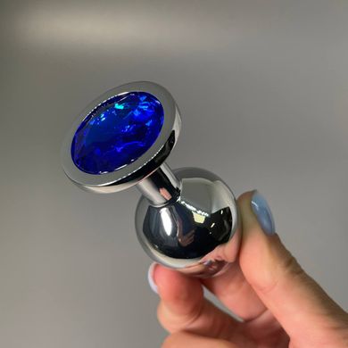 Анальная пробка со стразом Alive Mini Metal Butt Plug L Blue (4 см) - фото