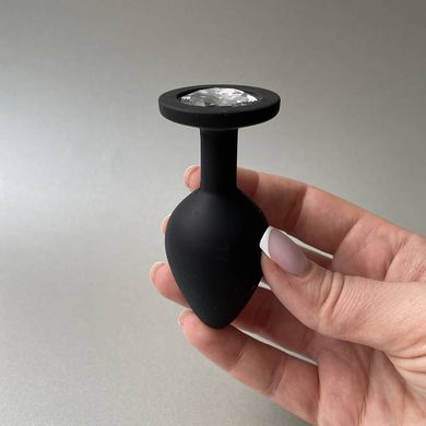 Силіконова анальна пробка чорна з кристалом (3,5 см) - фото