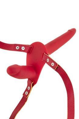 Подвійний страпон червоний Fetish Tentation Strap-On with Double Dildo - фото