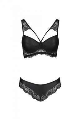 Комплект из эко-кожи с кружевом: бра и трусики Passion Loona Set black S/M - фото