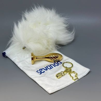 Анальная пробка с хвостиком 2,2 см LOCKINK SEVANDA White Bunny-Tail Anal Pear-shape Plug