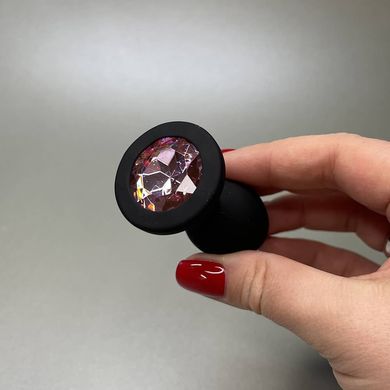 Силиконовая анальная пробка - черная с оранжевым кристаллом (2,8 см) - фото