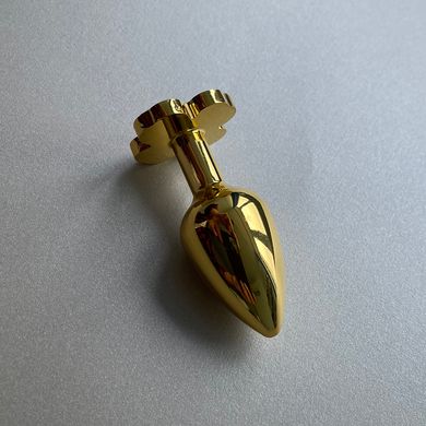 Золотая анальная пробка клевер со стразом (2,8 см) - фото