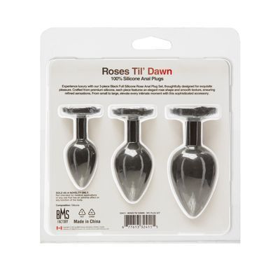 Набор анальных пробок (3,5; 4; 4,5 см) BMS Roses Til&rsquo; Dawn Silicone Anal Plug Kit Starter Kit Black (повреждена упаковка) - фото