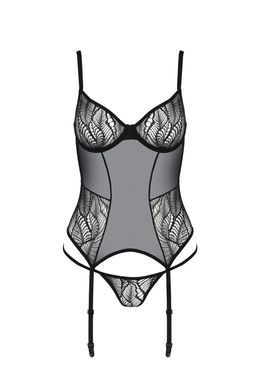 Корсет з підв'язками і трусики Passion LEAFA CORSET black S/M