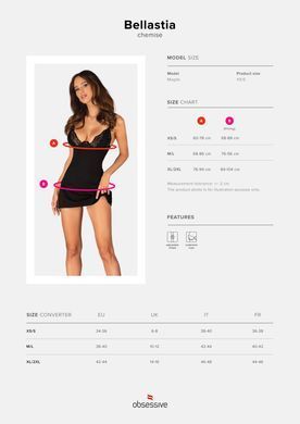Сорочка и трусики Obsessive Bellastia chemise & thong XS/S