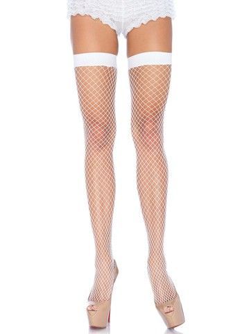 Чулки сетка Leg Avenue Fishnet Thigh Highs OS White - фото