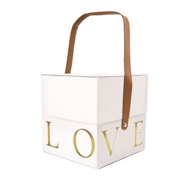Подарункова коробка з ручкою LOVE біла, S - фото