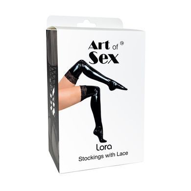 Виниловые чулки с кружевом Art of Sex Lora черные S