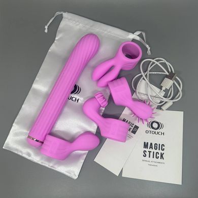 Вибратор с 4 насадками Otouch Magic Stick S1 Plus Pink розовый - фото