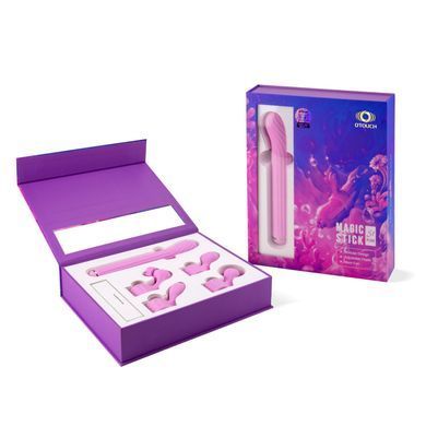 Вибратор с 4 насадками Otouch Magic Stick S1 Plus Pink розовый - фото