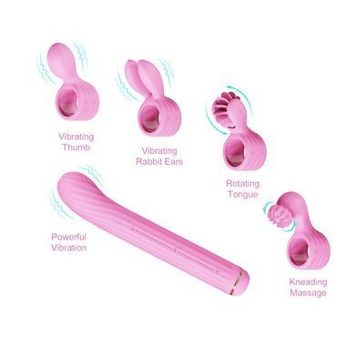 Вибратор с 4 насадками Otouch Magic Stick S1 Plus Pink розовый - фото