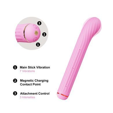 Вибратор с 4 насадками Otouch Magic Stick S1 Plus Pink розовый - фото