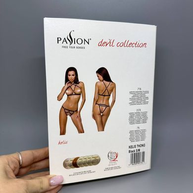 Трусики стрінги зі стреп Passion Exclusive KELIS THONG black S/M