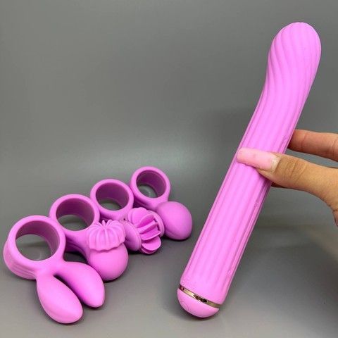 Вибратор с 4 насадками Otouch Magic Stick S1 Plus Pink розовый - фото